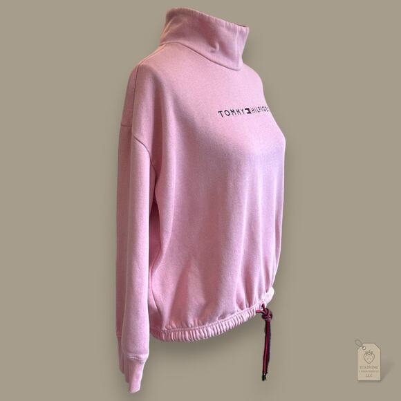 Tommy Hilfiger Pink Mock Neck Drawstring Sweatshirt Women’s M - Picture 3 of 9